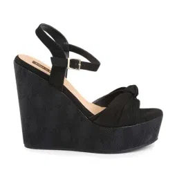 Flat N Heels Women's Black Ankle Strap Wedges-93