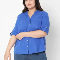 Vero Moda Curve Blue Band Neck Shirt-image-20