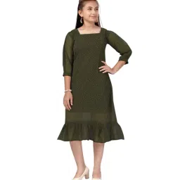Aarika Kids Dark Green Self Design Dress-image-57