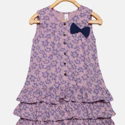 Kiddopanti Kids Purple Cotton Floral Print Dress-image-34