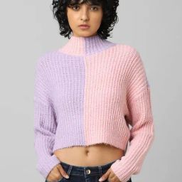 Only Purple & Pink Round Neck Pullover-13