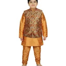 SG Yuvraj Kids Yellow Printed Full Sleeves Kurta Set-image-66