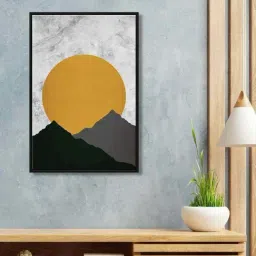 999Store Black & Mustard Canvas Wall Painting Panel With Fibre Frame-42