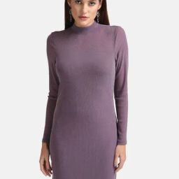 Kazo Light Purple Textured A Line Dress-image-67
