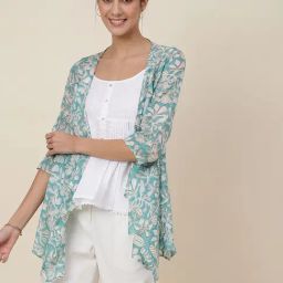Fabindia Blue Printed Shrug-image-33