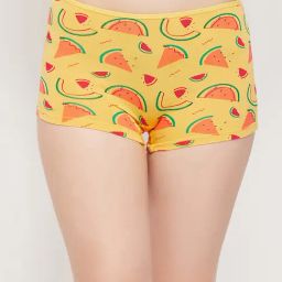 Clovia Yellow Printed Cotton Boy Shorts-image-58