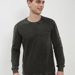 SHOW OFF Olive Cotton Slim Fit Solid Sweatshirt-picture-22