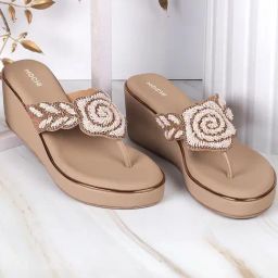 Mochi Women's Dark Beige Thong Wedges-image-40