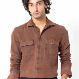 Rare Rabbit Rust Regular Fit Checks Shirt-image-11