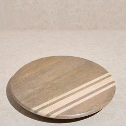 Westside Home Brown Striped Design Wooden Lazy Susan-1