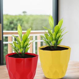 Kuber Industries 2-Pieces Red & Yellow Textured Planters-43