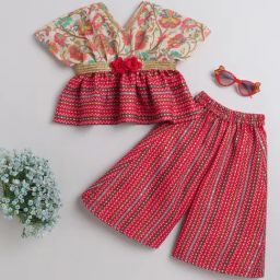 Many Frocks Kids White & Red Embellished Top with Plazzos-image-8