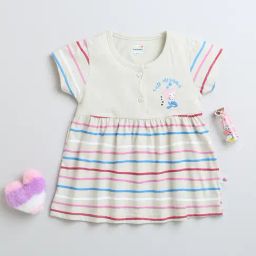 Bumzee Kids Beige Striped Frock-image-13