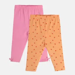 MINIKLUB Girls Orange & Pink Printed Leggings (Pack Of 2)-image-61