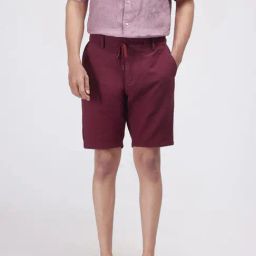 Rare Rabbit Maroon Relaxed Fit Solid Shorts-image-40