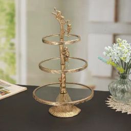 Troveas Gold Aluminium Tree Top 3 Tiered Cake Stand-48