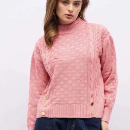Styli Pink Self Design Sweater-picture-42