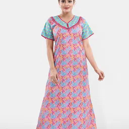Be You Women Printed Pure Cotton Maxi Nightdress-image-71