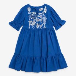 Utsa Kids by Westside Blue Embroidered Cotton-Blend Tiered Dress-image-57