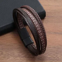 Designs & You Men Leather Wraparound Bracelet-image-5