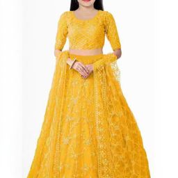 F Plus Fashion Girls Embroidered Semi-Stitched Lehenga & Unstitched Blouse With Dupatta-picture-37