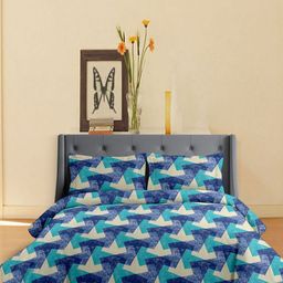 Sheer N Sheets Blue & Beige Geometric Printed 180 TC Queen Bedsheet Set 2.29 m x 2.54 m-20