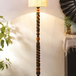 Devansh Brown & White Wooden Floor Lamp-37
