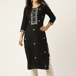 MissKurti Women Black Ethnic Motifs Yoke Design Thread Work Kurta-picture-39