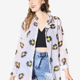 BUYNEWTREND White Floral Print Shirt-image-96