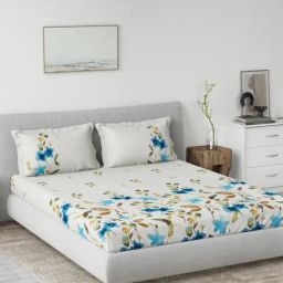 DDECOR Live beautiful Blue Cotton Floral 145 TC Double Flat Bedsheet with 2 Pillow Covers-picture-27