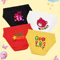 NUSYL Girls Pack Of 4 Typography Printed Cotton Briefs-picture-2