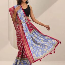 Libas Red Floral Print Saree with Unstitched Blouse-picture-10