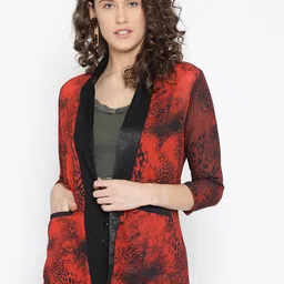EROTISSCH Women Black & Red Snakeskin Print Open Front Jacket with Satin Finish-12