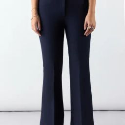 Women Navy High Waist Trouser In Stretchable Fabric-image-90