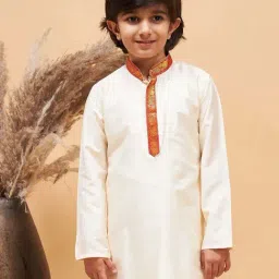 VASTRAMAY Boys Cream Solid Full Sleeves Kurta-picture-43