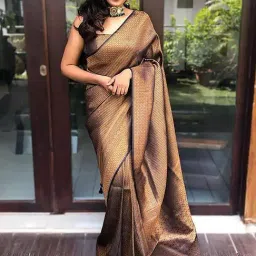 Anjaneya Sarees Black & Brown Silk Woven Saree With Unstitched Blouse-picture-2