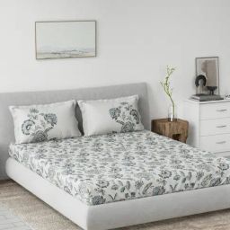 DDECOR Live beautiful Grey Cotton Floral 145 TC King Fitted Bedsheet with 2 Pillow Covers-image-29