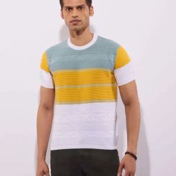 Hoversoul White Cotton Regular Fit Striped Short Sleeves Round Neck T-Shirt-18