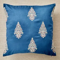 Home Centre Velour Blue & White Embroidered Square Cushion Covers-image-73