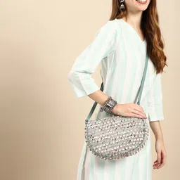 Anouk Embroidered Structured Sling Bag-7