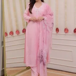 Navlik Women Embroidered Regular Sequinned Chanderi Silk Kurta with Trousers & Dupatta-picture-15