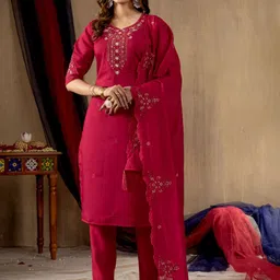 KRITVA FASHION Women Embroidered Sequinned Thread Work Kurta with Trousers & Dupatta-picture-15