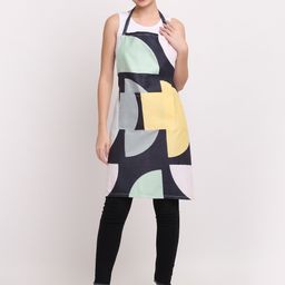 Arrabi Grey & Yellow Geometric Printed Cotton Aprons With 2 Patch Pockets image 1