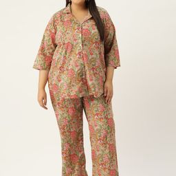 theRebelinme Women Green & Maroon Printed Shirt with Trousers-image-34