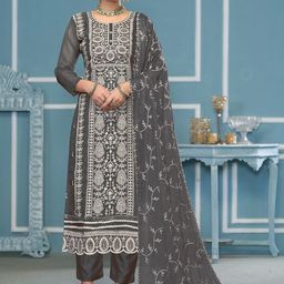 HERE&NOW Floral Embroidered Organza Unstitched Dress Material-image-101