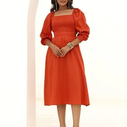 Flabae Sweetheart Neck Puff Sleeves Cotton Wrap Midi Dress-image-3
