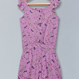 Kiddopanti Frill Cap Sleeves All Over Flower Printed Play Suit - Purple-image-75