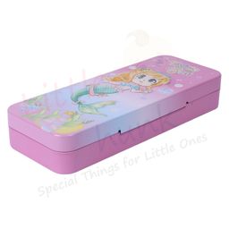 Little Hunk Mermaid Design Double Layer Metal Pencil Box - Pink-25