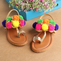 LIL PITAARA Pom Pom Detailed Kolhapuri Sandals - Tan-image-14