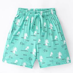 Doreme Single Jersey Knee Length Shorts with Tropical & Text Print - Green-image-16